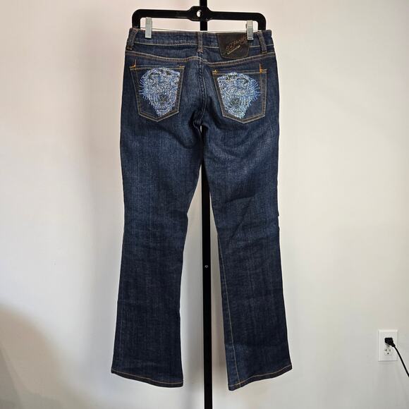 Y2K Ed Hardy Embellished Denim Jeans Low Rise Flare Tiger Crystal Vintage 27 - Picture 5 of 9